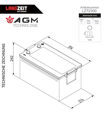 Μπαταρία Φορτηγού LANGZEIT AGM 230AH 1300A/EN | battery-expert.gr