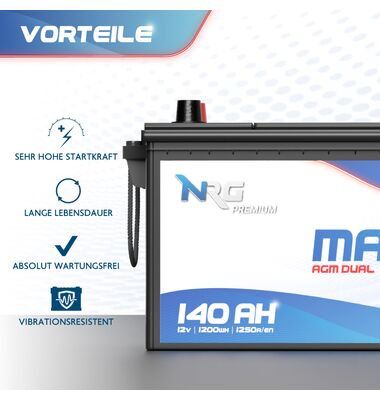 NRG Marine AGM DUAL EP1200 Μπαταρία Σκάφους 140Αh 1200A 12V / battery-expert.gr